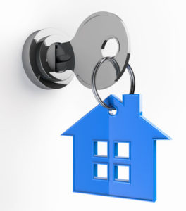 Home key with house keychain symbol on a white background